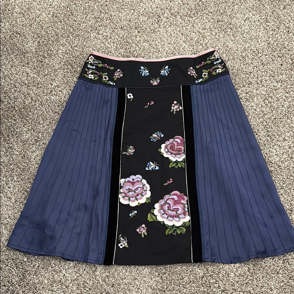 Odille Black and Pink Embellished A-Line Skirt